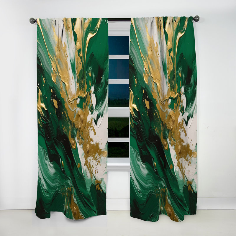 Vert et or Serene Cascade II - Rideau occultant abstrait - 1 panneau, L 52 po x L 84 po