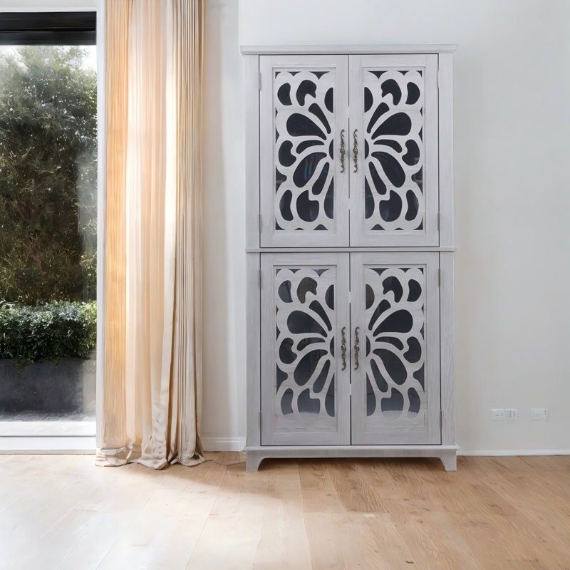 67.4" Tall 4 Doors Mirrored Doors Accent Cabinet With Adjustable Shelves, Gray