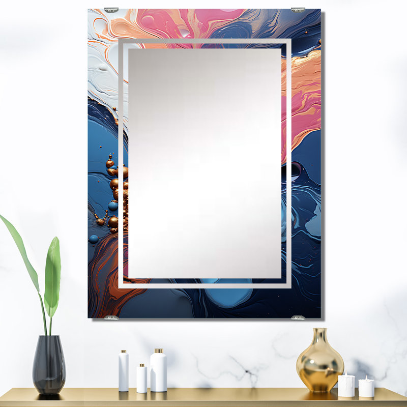 Moberg - Grand miroir mural à encre liquide abstrait, 40 po x 30 po