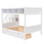 Lit simple superposé au dessus d'un lit double avec tablettes, escalier de rangement et 2 tiroirs, blanc - 3 pièces