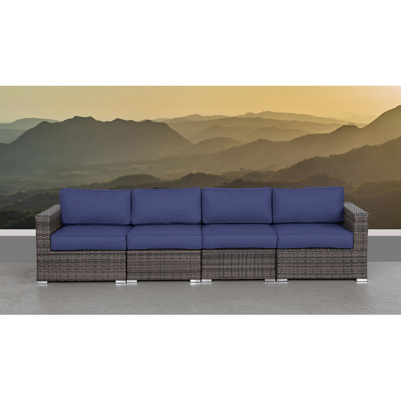Canapé de patio extérieur entièrement assemblé Demarest, Bleu marine Sunbrella
