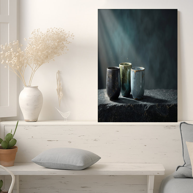 «Rustic Blue» et «Green Cups» sur toile en pierre, 12"H x 18"W