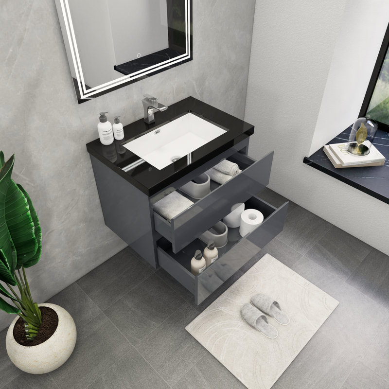 Ensemble de meuble-lavabo mural simple 30 po McConnico, Gris lustré