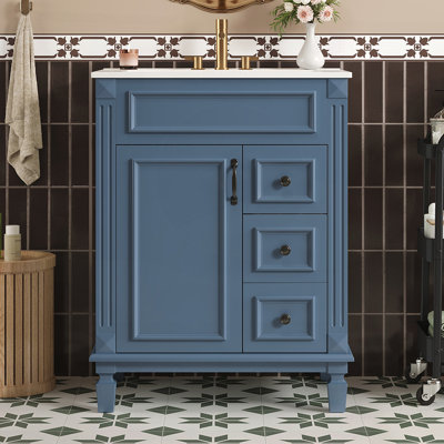 Meuble-lavabo 24 po avec lavabo en céramique, conception compacte, 2 tiroirs et tablette réglable pour les petits espaces