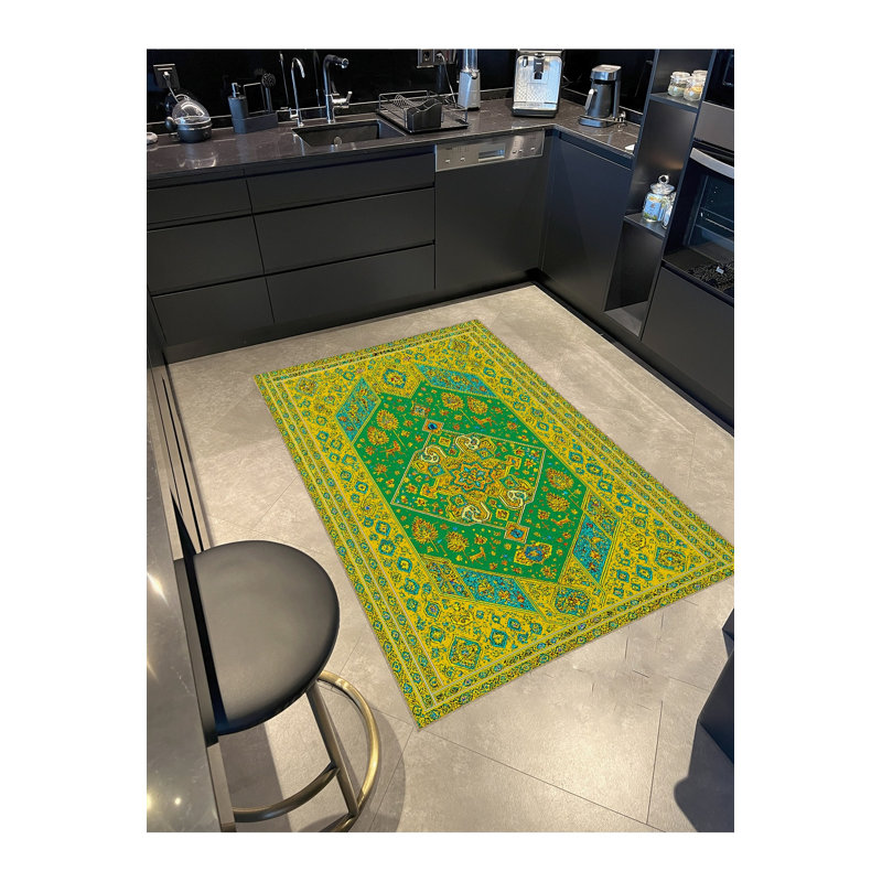 Tapis vert tissé à motif lavable Mosso, 2' x 2'11"