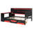 Full Size Gaming Daybed with Integrated Desk and Lights, Modern Wooden Bed Frame with 3 Storage Drawers and Built-in Charging Station, Multi-Functional Headboard Bookcase, Black+Red-1003253183-1003253182