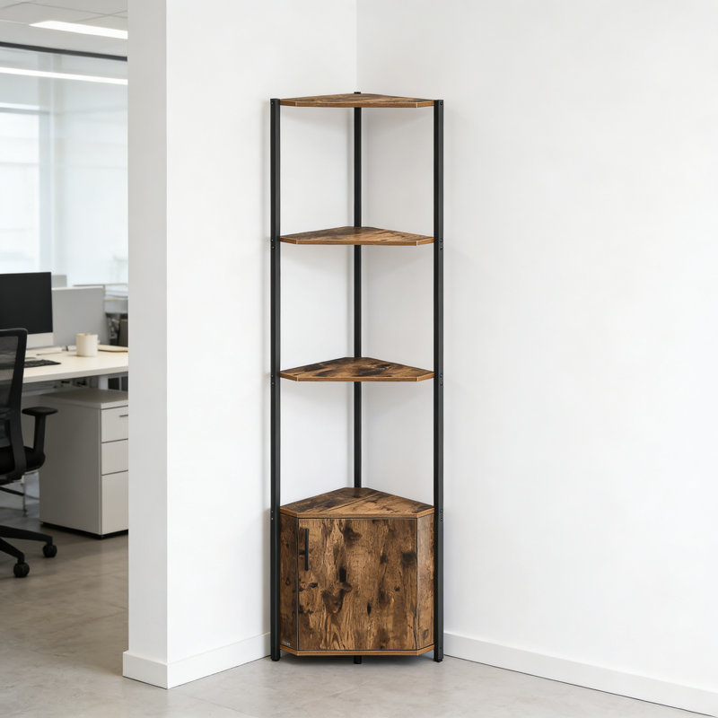 147.3cm H x 44.5cm W Corner Bookcase, Brown/Black