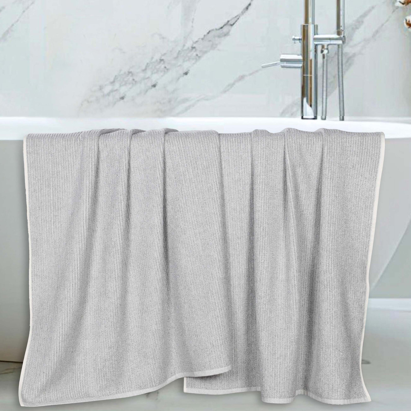Destin Viscose Cotton Blend Medium Weight Textured Ribbed Bath Sheets, Platinum