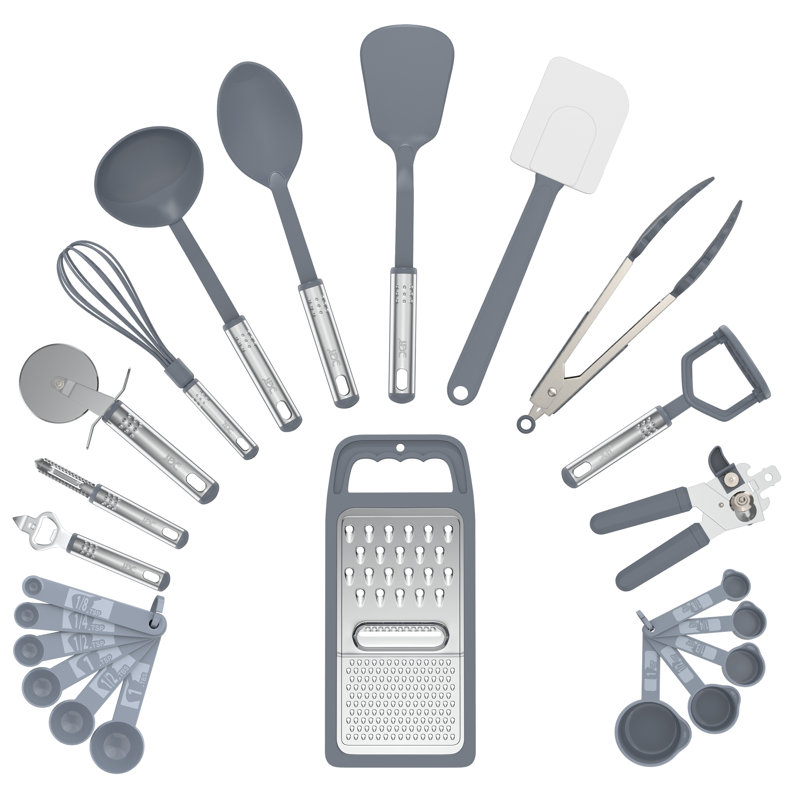 23 Pieces Essential Kitchen Utensils Set Nylon and Stainless Steel Non-Stick Cooking Gadgets, Gray