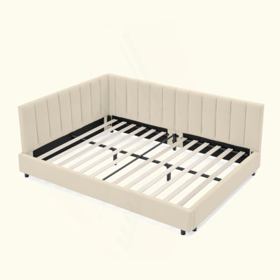 Reversible L-Shape Upholstered Platform Bed With Velvet Fabric Design by Latitude Run