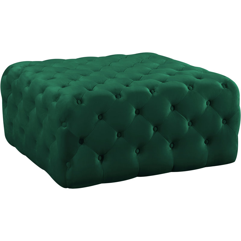 Ariel 33" Wide Velvet Tufted Square Standard Ottoman, Green Velvet