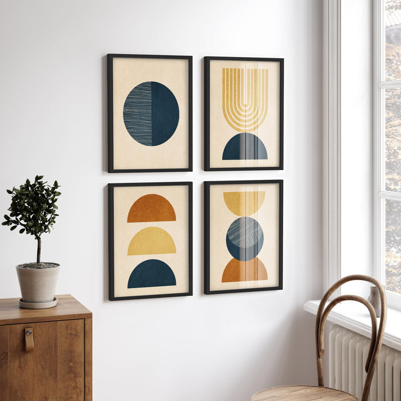 "Motif géométrique abstrait de formes géométriques abstraites", 4 pièces, Naturel, H 14 po x l 11 po