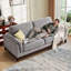 Ensemble 2 pièces de canapé rembourré moderne en lin de 79,1 po avec des pieds en bois et un coussin lombaire-1250945053