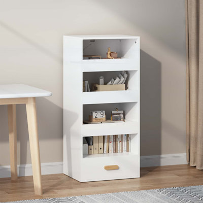 Bibliothèque autoportante à 4 niveaux avec 3 tiroirs coulissants et 1 tiroir inférieur, idéale pour un rangement organisé et une décoration moderne
