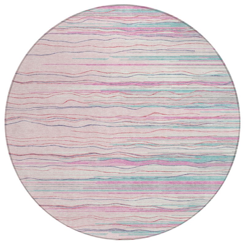 Ayra Pink Washable Indoor-Outdoor Rug - , 8' x 8'