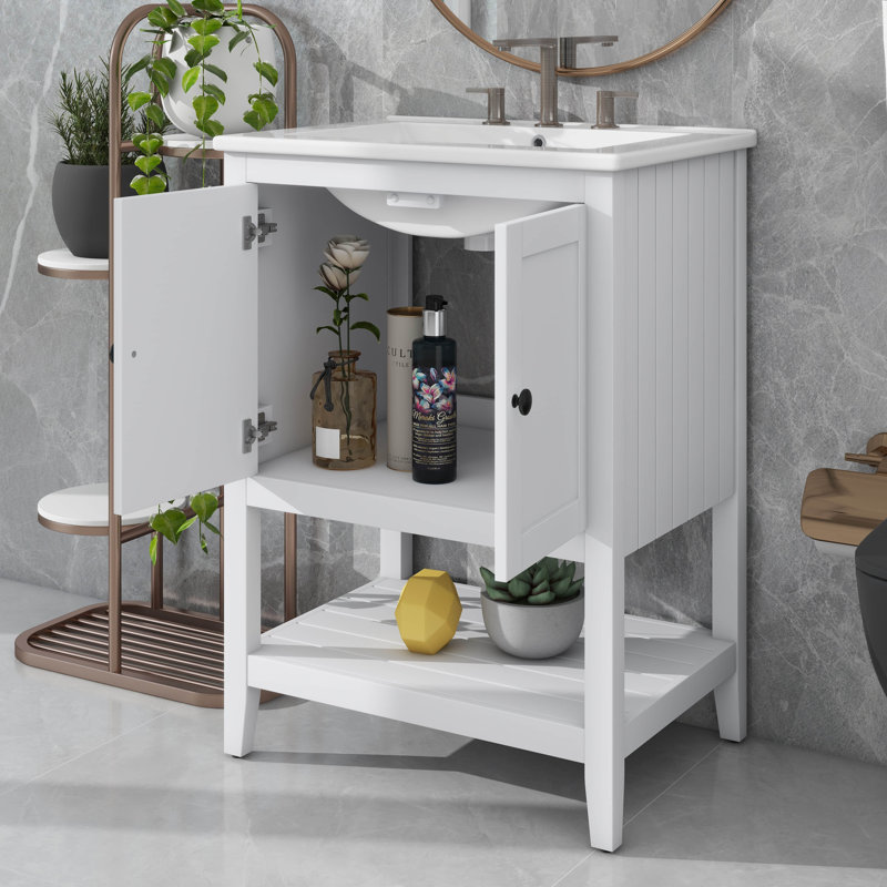 Lavabo de salle de bain moderne élégant en céramique 24 pouces avec tablette ouverte