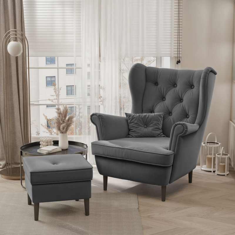 Upholstered Armchair, Black, Grey