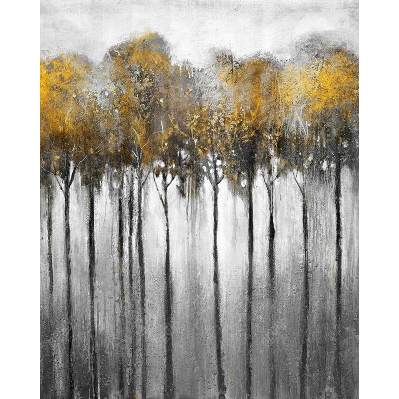 Abstrait forêt jaune - Toile contemporaine pour la décoration intérieure, H 60 po x l 48 po