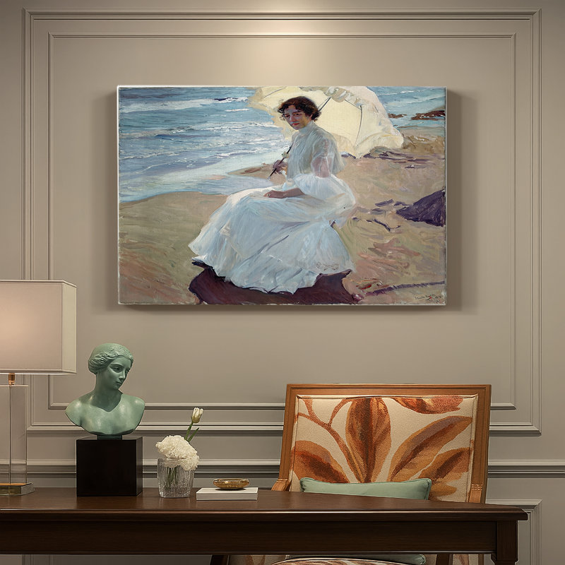 Clotilde sur la plage (Clotilde en la playa) - Jooa Sorolla - Toile tendue avec châssis - 1904, 18 x 27