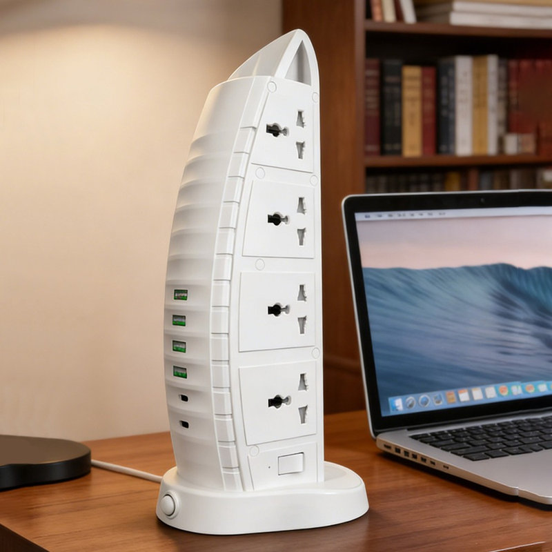 Tower Extension Lead with USB Slots 2M, 8 Way Outlets Multi Plug 6 (2 Type C & 4 A Ports) , Power Strip, Extension Cable with Switch, Power Strip for Home Office Kitchen