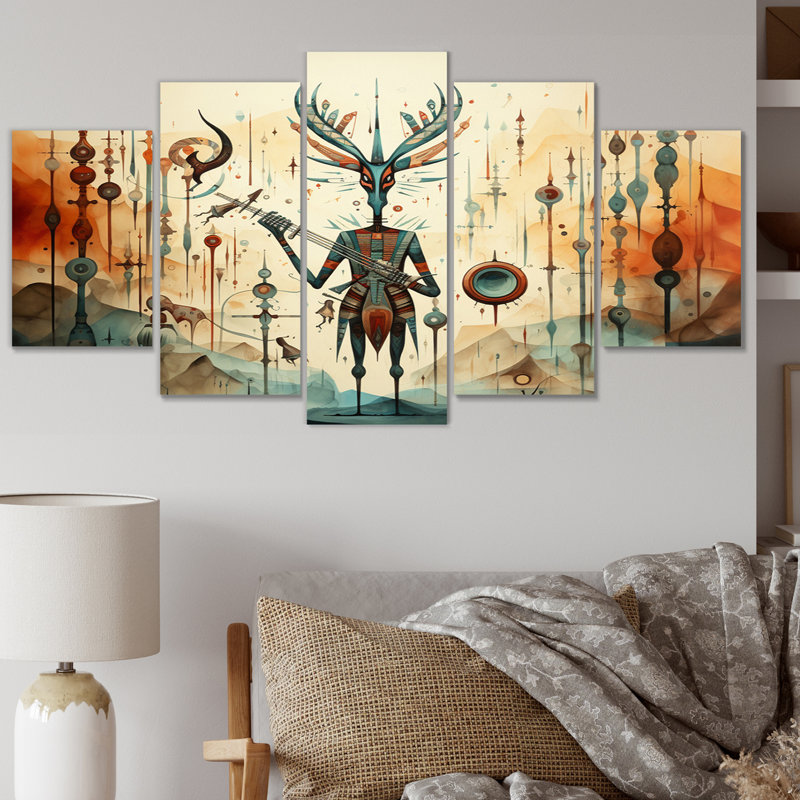  «Native Art Kokopellis Melody II - Impression sur toile amérindienne - 5 panneaux