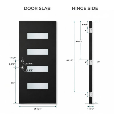 Dalle de porte extérieure en fibre de verre noire 36 po x 80 po - À gauche