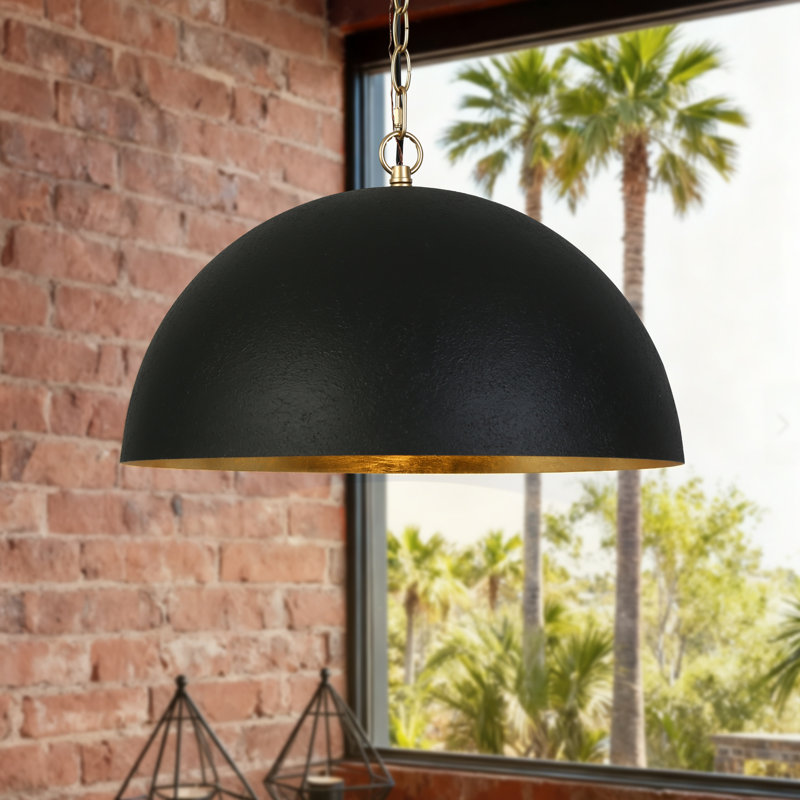 Hylia 1-Light Large 17.7" Dimmable Single Black Dome Kitchen Island Pendant, Black
