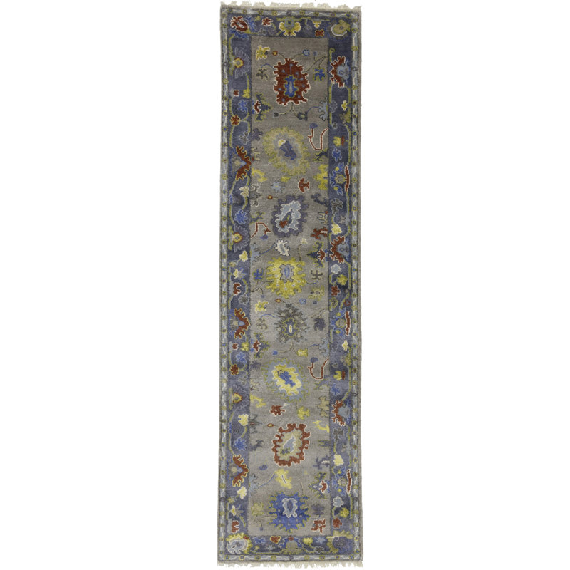 Tapis gris en laine noué à la main