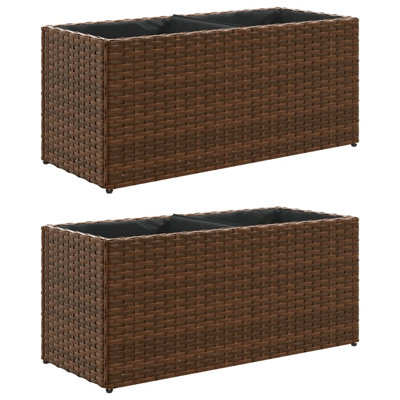 Garden Planters With Wheels 2 Pcs 32x38 Cm Poly Rattan