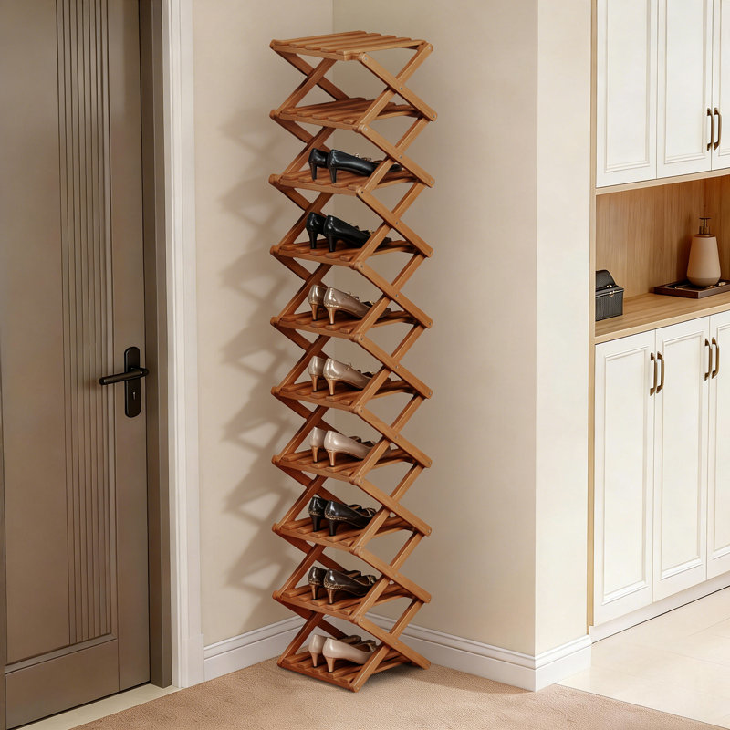 Range-chaussures en bambou, étagère de rangement pliable, range-chaussures étroit