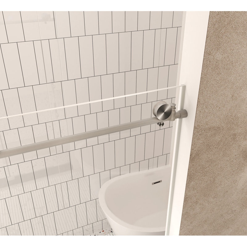 Porte de douche sans cadre l 56 à 60 po x H 60 po, verre trempé transparent de 1/4 po (6 mm), poignée en acier inoxydable