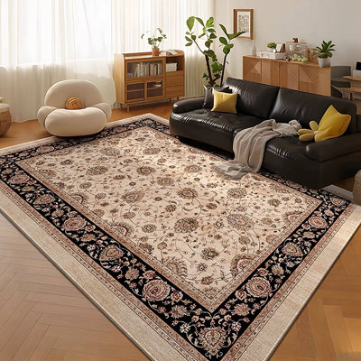 Tapis de couloir rectangulaire haut de gamme en laine fine 78,74 po noir et brun