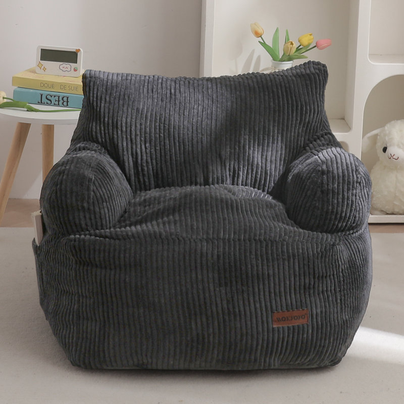 Fauteuil à billes pour enfants, fauteuil pour tout-petit avec rembourrage en mousse déchiquetée, Velours côtelé gris
