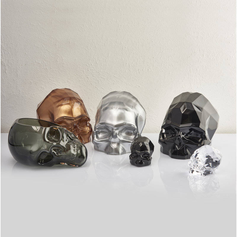 Memento Mori Faceted Skull, 8.27" H x 10.24" W x 7.8" D, Silver