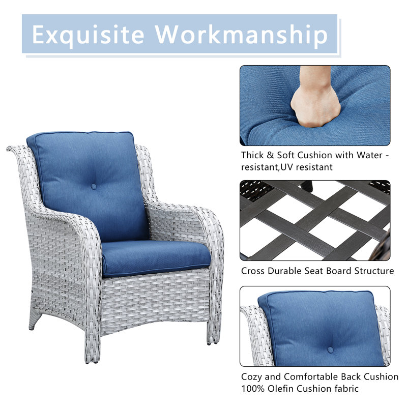 Ensemble de conversation d'extérieur pour 5 personnes avec coussins Tonry, Bleu marine