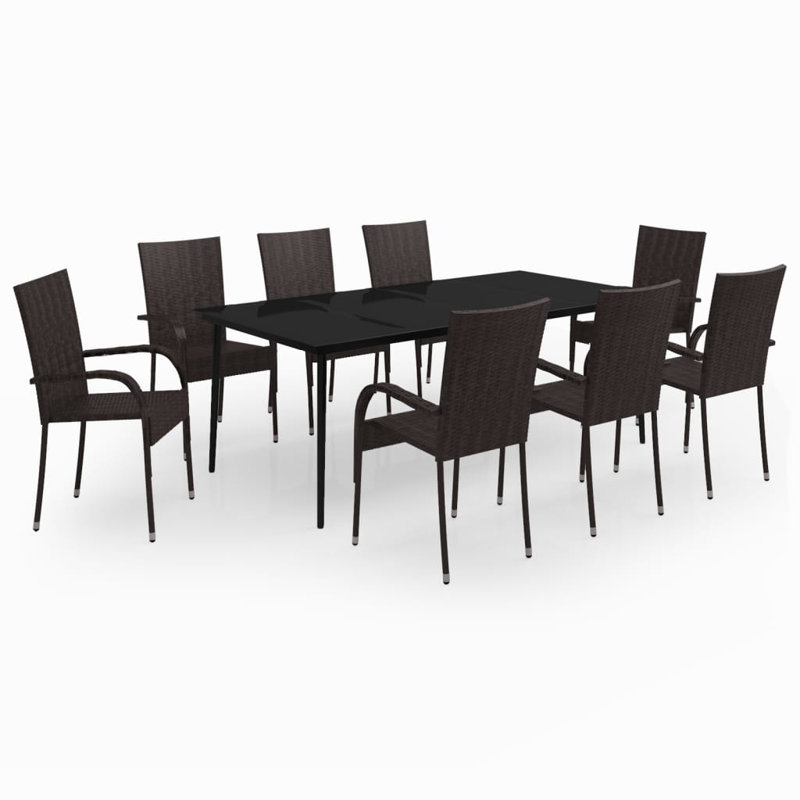 8 - Person Wicker Patio Dining Set with Rectangular Table, Brown 