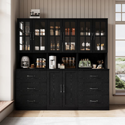 71" H X 71" W Kitchen Pantry With Bookcases, Glass Door Kitchen Hutch With Drawer And Spacious Countertops(BAB) by Latitude Run