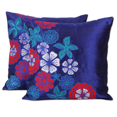Sapphire Garden Applique Pillow Cover