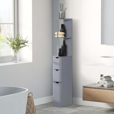 Grande armoire de rangement autoportante pour salle de bain de 54 po avec tablette à 2 niveaux et tiroirs