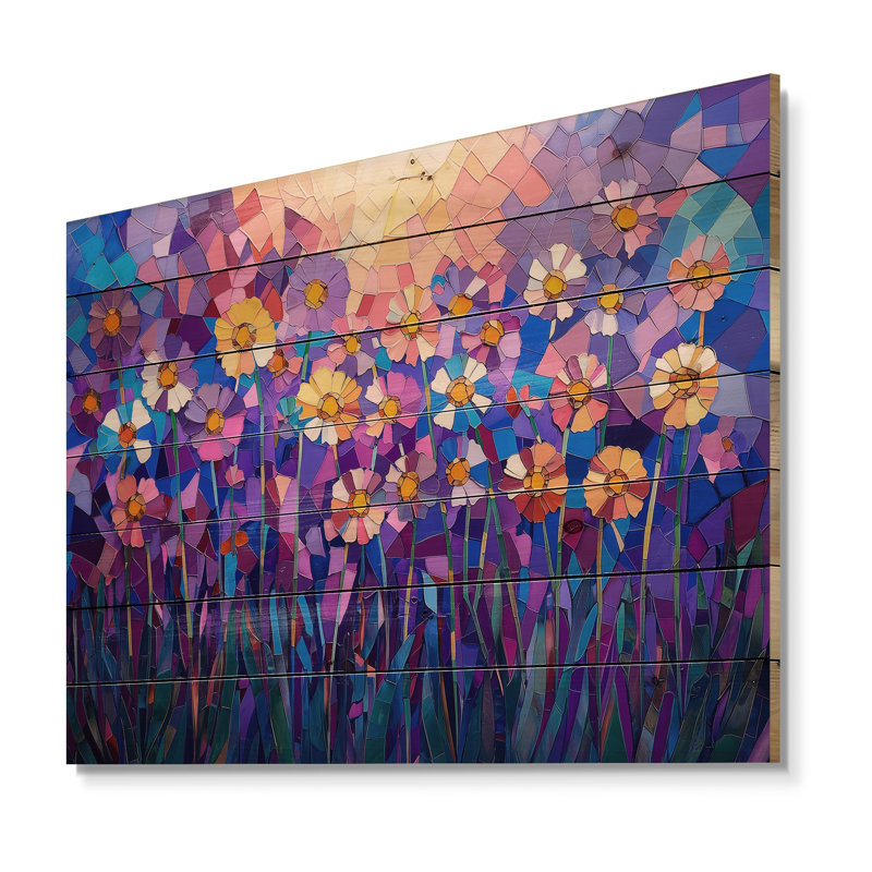 Lavande harmonie de jonquilles en été III - Art mural en bois traditionnel sur bois de pin naturel