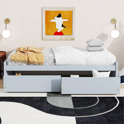 Modern Style Bed Frame, Wood Bed with Two Spacious Drawers Bedroom