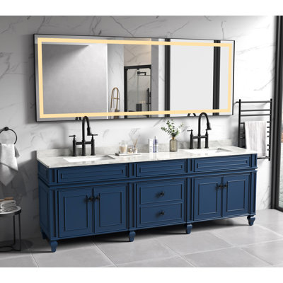 Miroir de salle de bain 96 x 48 pouces à DEL avec cadre en aluminium, miroir de meuble-lavabo mural, anti-buée, mémoire, 3 couleurs, réglable en continu