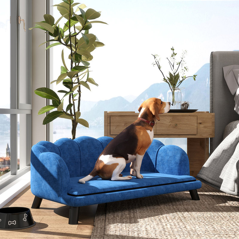 Grand canapé pour chien en velours avec coussin en mousse Pawhut, Bleu