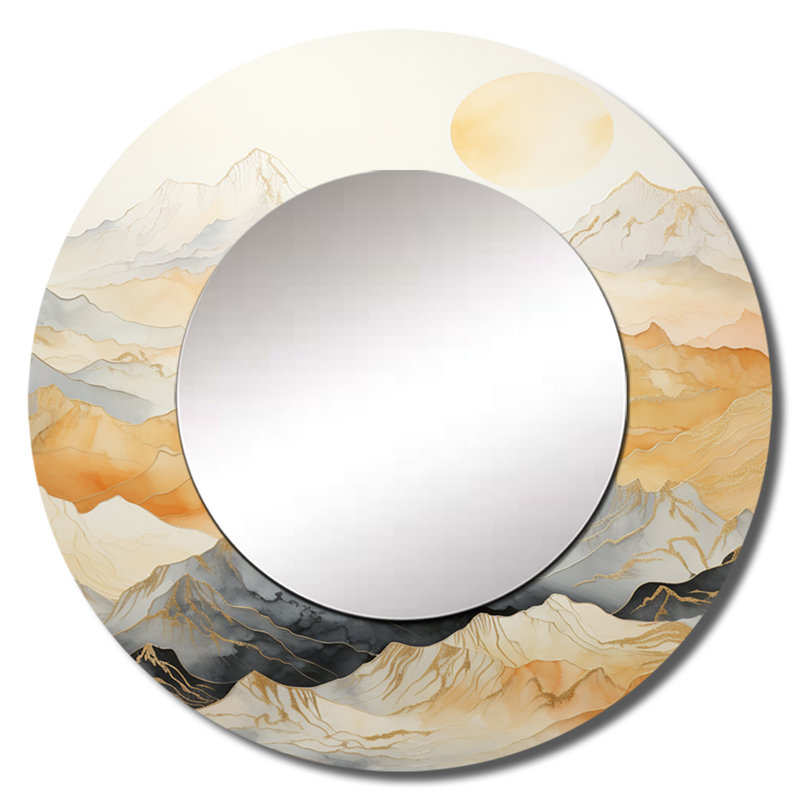 Grand miroir mural Sergias Majestic Mountain Peaks III - montagnes, miroir rond beige, 29 po x 29 po