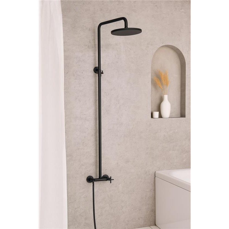 JunoShowers Commercial Matte Black Wall Mounted Dual Handle Bathroom Exposed Shower System