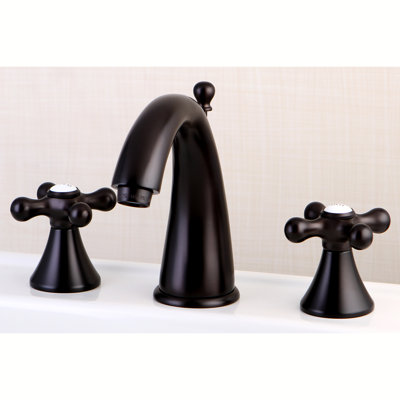 Kingston Brass Naples Two-Handle 3-Hole Deck Mount Widespread Bathroom Faucet with Brass Pop-Up Drain