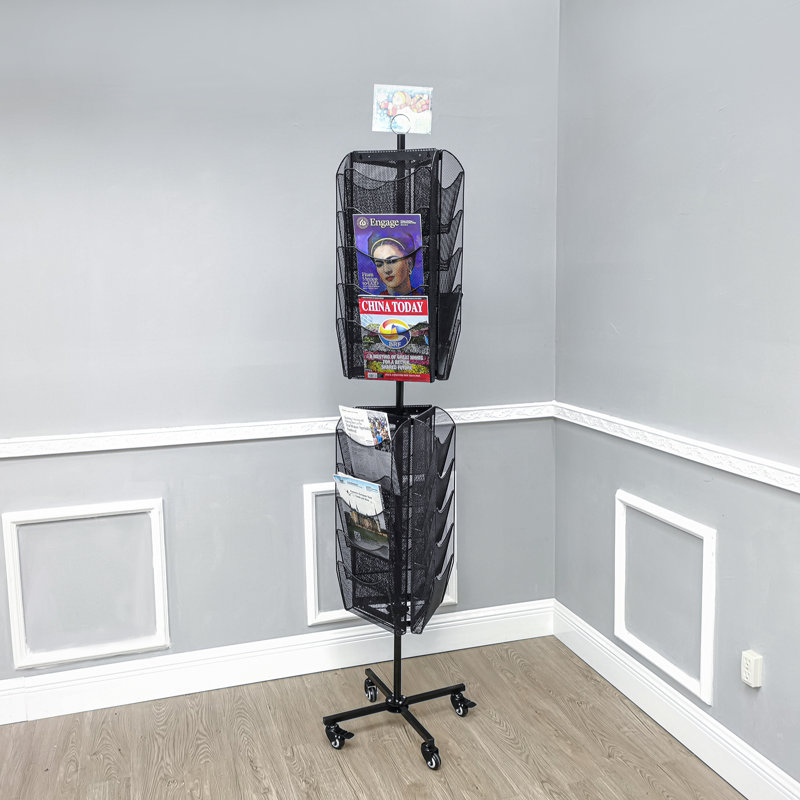 Maicee 3 Sided 30 Pockets Mesh File Holder Magazine Rotating Rack Literature Display Stand Spinner