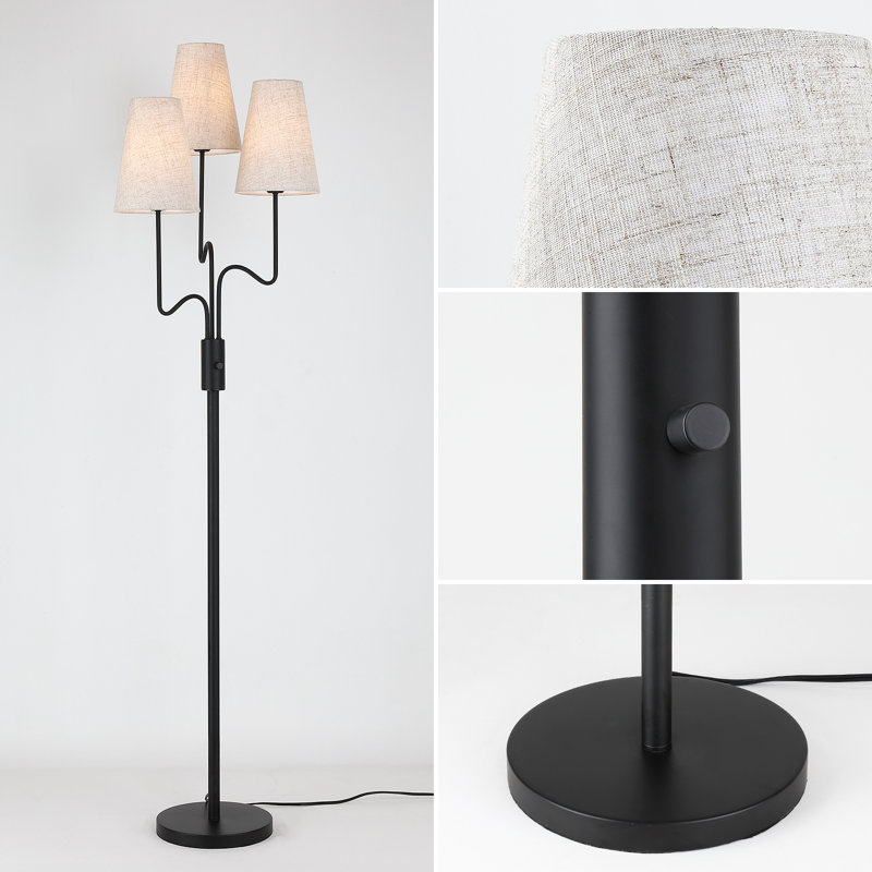 68 Inch 3-Light Dimmable Tree Floor Lamp, Linen-Textured Shades