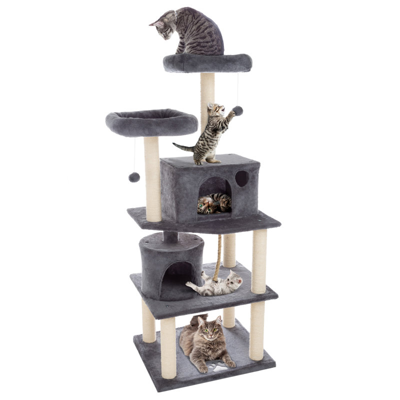 Gray 5-Tier Cat Tower with Sisal Scratch Posts