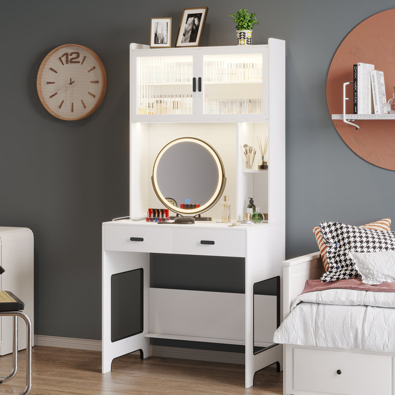 Berwaldt 31.5'' W Rectangle Computer Desk with Hutch and Cabinet, White